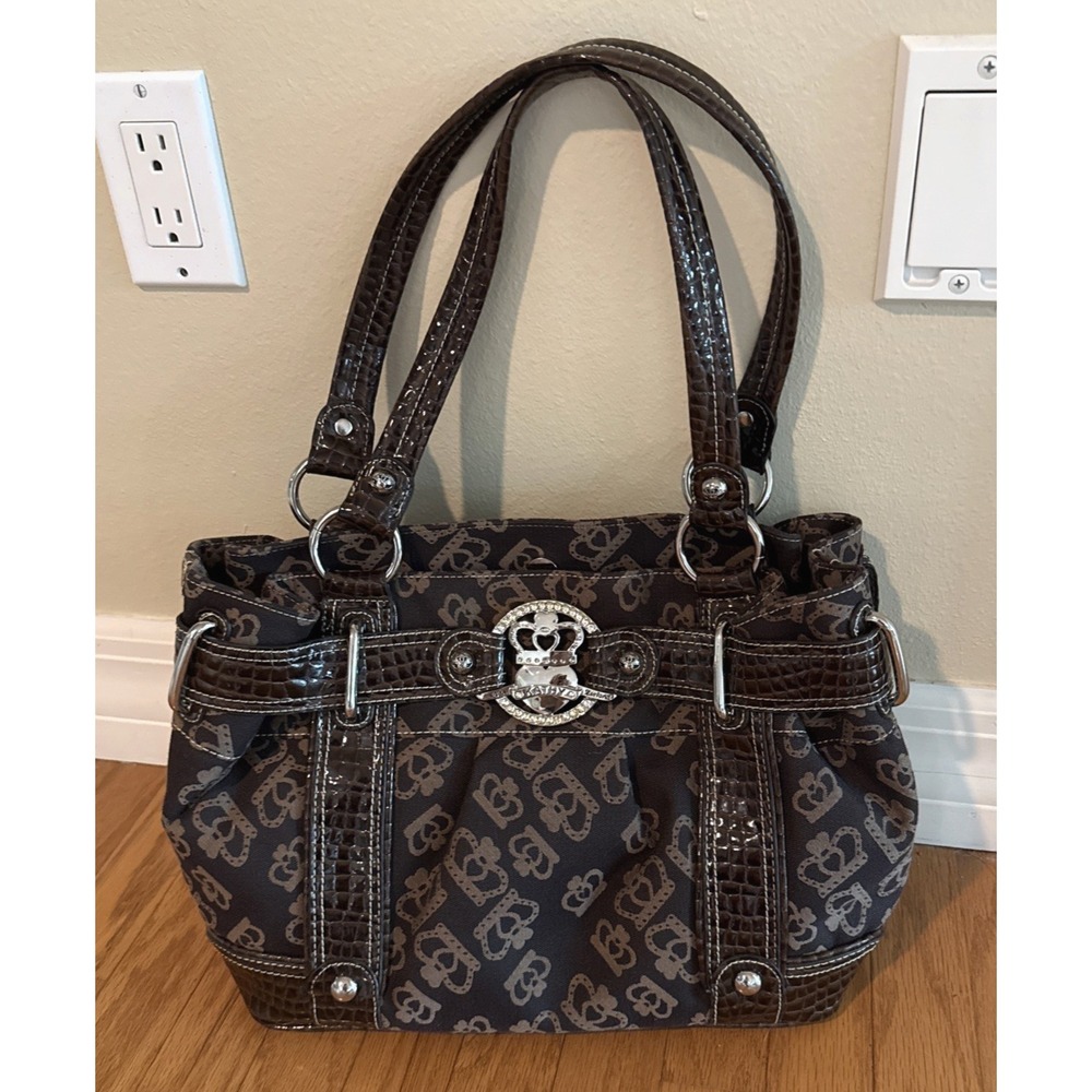 Vintage Y2K Kathy Van Zeeland McBling Brown Crown Shoulder Bag Retro Glam Purse